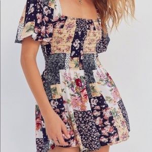 Urban Outfitters Smocked Patchwork Romper